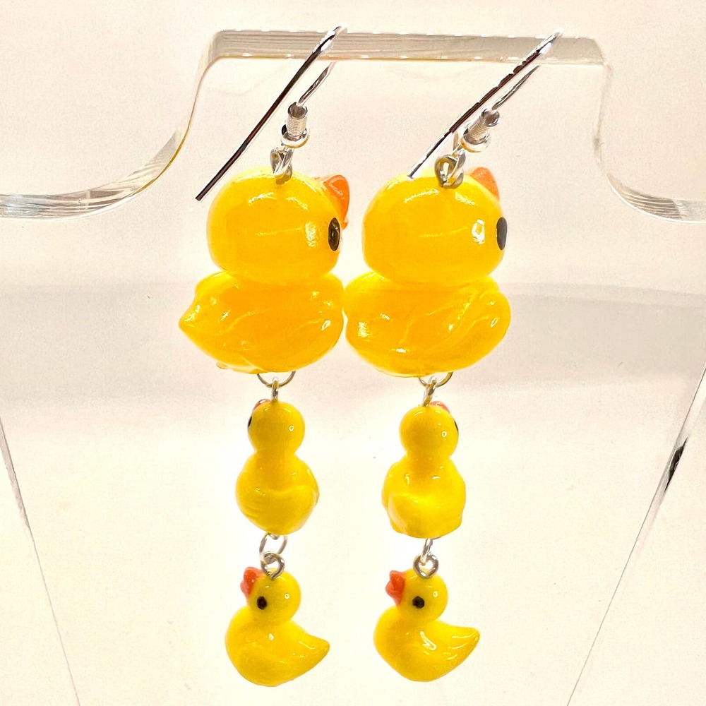 Large Rubber Duck Family Chain Earrings - Farm Earrings - Zoo Earrings - Picture 3 of 10